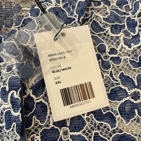 Generation Love Maude Mina Lace Short Sleeve Open Floral Sz XXL Blue White NWT - Picture 4 of 11
